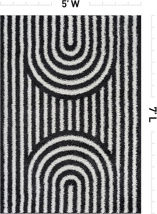 Rugshop Abstract Arch Shag Area Rug Anthracite Dark Gray 5' x 7' Great for Bedrooms, Living Rooms, or Under Coffee Tables