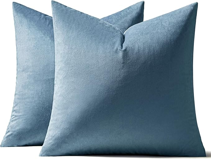 MIULEE Velvet Throw Pillow Covers 20x20 Inch, Pack of 2 - Light Blue, Soft Solid Decorative Pillow Covers Cushion Cases Modern Luxury Home Decor for Spring Couch Sofa Bedroom Livingroom