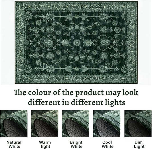 Tangsoo Green 2x5 Runner Rug Non Slip Washable for Kitchen Bathroom, Vintage Floral Boho Rug Runner for Hallway Entryway, Low Pile Carpet Door Mat Indoor Entrance for Bedroom Laundry Pet&Kids Friendly