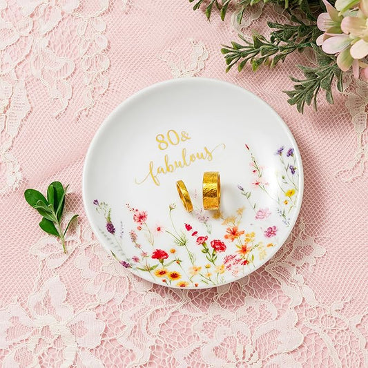 Crisky 80 Fabulous Jewelry Ring Dish for Women 80th Birthday Gifts Idea for 80 Year Old Gifts for Her Friend Sister Wife Mom Aunt Female Coworkers