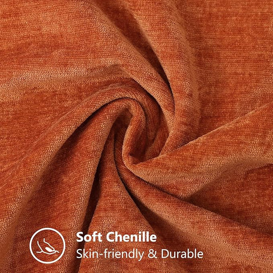 decorUhome Spring Chenille Soft Throw Pillow Covers 18x18 Set of 2, Farmhouse Velvet Neutral Decorative Pillow Covers with Stitched Edge for Couch Sofa Bed Home Decor, Rust