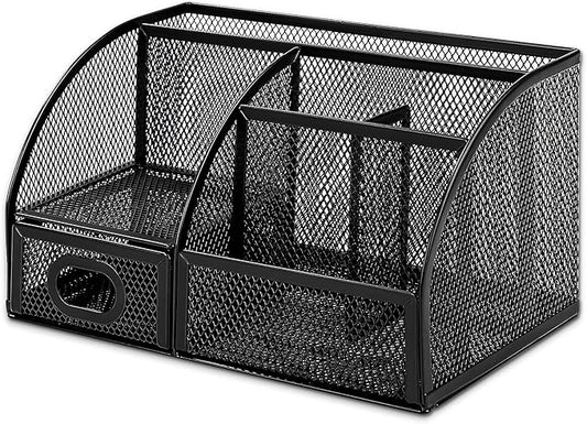 Amazon Basics Pen Holder and Desk Organizer, Office Caddy Storage, Black, 9.1" x 5.9" x 5.5''