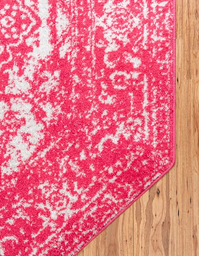 Rugs.com Arlington Collection Rug – 8 Ft Octagon Pink Medium-Pile Rug Perfect for Living Rooms, Kitchens, Entryways