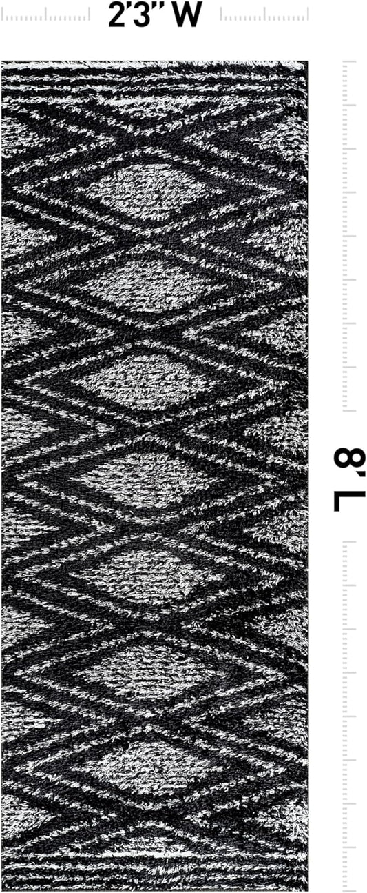 Rugshop Geometric Shag Runner Rug Anthracite Dark Gray and White 2' 3" x 8' Perfect for Hallways, Kitchens, or Behind The Sofa