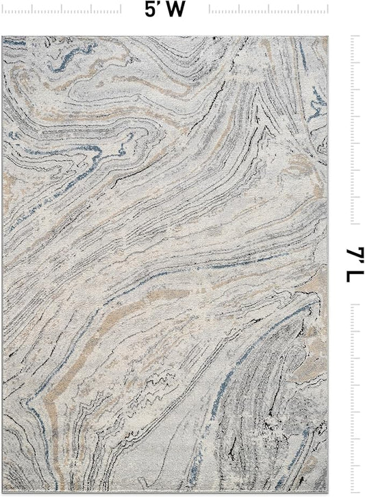 Rugshop Marble Swirl Distressed Gray Area Rug 5' x 7' Ideal for Medium Living Rooms, Bedrooms, or Under Dining Tables