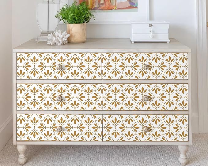 FLFK Wallpaper Border Gold and White Patterns Peel and Stick Wall Border Self Adhesive Wallpapers for Living Room Bedroom Kitchen Bathroom 10"x240"