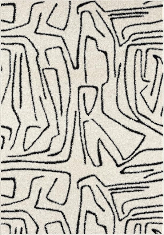Abani Abstract Beige/Black Area Rug - 6'x9' - Modern Animal/Natural Lines Design - Deco Collection - Easy to Clean - Durable for High Traffic Areas - Bedroom, Office & Kitchen - Medium Pile
