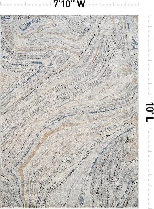 Rugshop Marble Swirl Distressed Gray Area Rug 7' 10" x 10' Ideal for Sectional Seating Areas, Bedrooms, or Large Dining Spaces