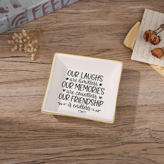 JoycuFF Friendship Gifts for Women Friends Birthday Ceramic Trinket Dish Tray Unique Ceramic Trinket Dish Tray Jewelry Thanksgiving Day Christmas Gifts for Her