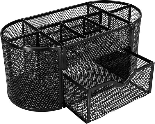 Amazon Basics Pen Holder and Desk Organizer, Office Caddy Storage, Black, 9.25" x 4.53" x 3.94"