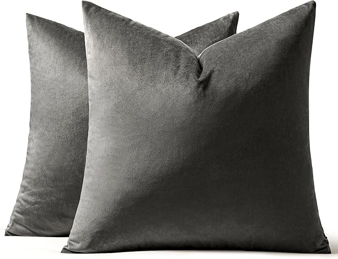 MIULEE Velvet Throw Pillow Covers 22x22 Inch, Pack of 2 - Dark Grey, Soft Solid Decorative Pillow Covers Cushion Cases Modern Luxury Home Decor for Couch Sofa Bedroom Livingroom