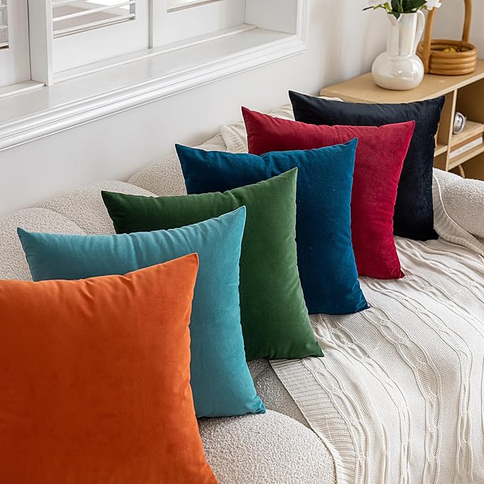 FEVERQIYI 16x16 Velvet Pillow Covers Set of 2 Burnt Orange Decorative Square Throw Pillowcase Soft Solid Cushion Covers for Bedroom Living Room Outdoor Indoor Decoration