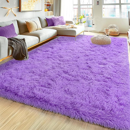 Super Fluffy Rug for Bedroom, 4x6 Shag Fuzzy Area Rug for Living Room Bedroom, Plush Soft Carpet for Girls Boys Kids, Non Slip Throw Rugs for Dorm, Modern Home Decor Aesthetic, Purple