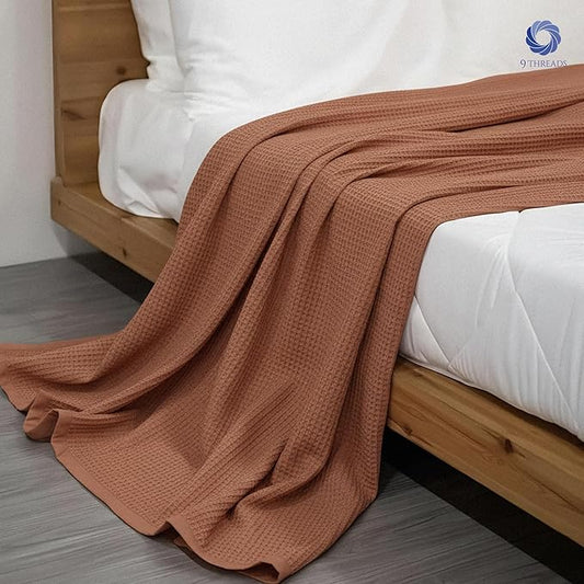 100% Long Staple Cotton Waffle Multipurpose Blanket | Soft & Breathable, Lightweight All-Season Throw for Bed/Couch/Sofa | Machine Washable | (Waffle-Coffee, Twin)