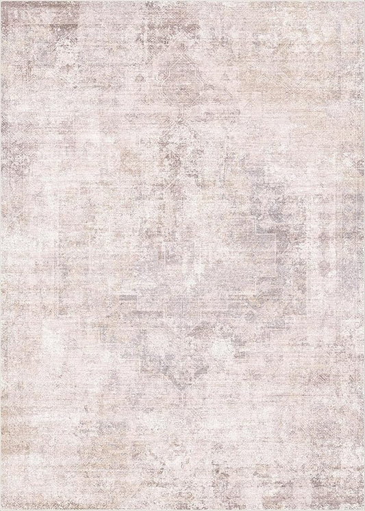 Modern Rugs for Living Room 10x14 - Contemporary Dusty Pink Extra Large Area Rug for Dining Room Table, Foldable Thin Lightweight Non Slip Abstract Distressed Medallion Print Pattern