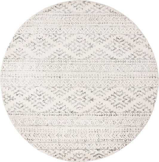 SAFAVIEH Tulum Collection Area Rug - 3' Round, Ivory & Grey, Moroccan Boho Tribal Design, Non-Shedding & Easy to Clean, Ideal for Entryway, Foyer, Accent Space, Bedroom (TUL272A)