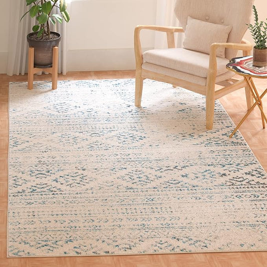 SAFAVIEH Area Rug 12x15 - Tulum Collection - Large - Ivory & Turquoise, Moroccan Boho Tribal Design, Non-Shedding & Easy to Clean, Ideal for Living Room, Bedroom, Dining Space (TUL272E)