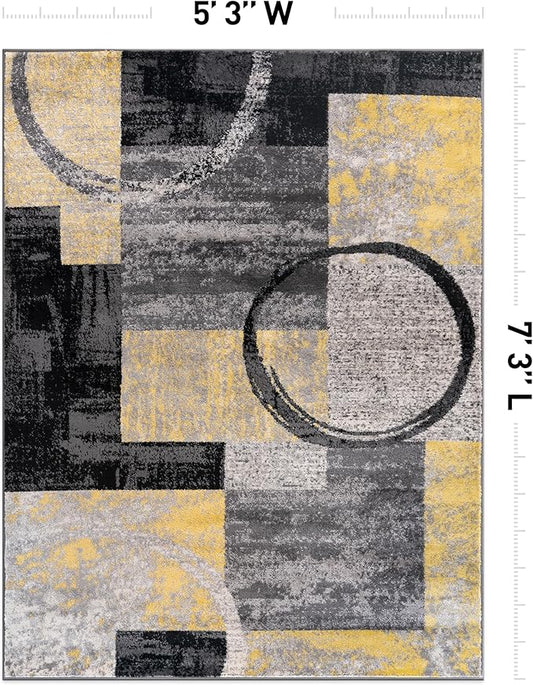 Rugshop Contemporary Circle Design Area Rug, Carpet with Jute Backing for Living Room, Bedroom, or Dining Room, Yellow, 5'3" x 7'3"