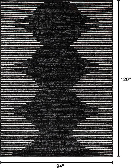 Rugshop Bohemian Stripe Stain Resistant Carpet High Traffic Living Room Kitchen Bedroom Dining Room Large Areas Basement Open Spaces Area Rug 8' x 10' Black