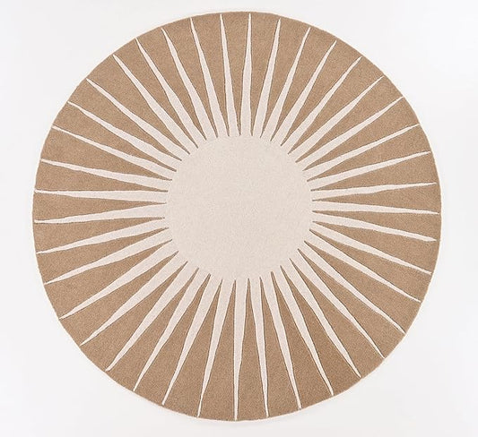 Modern Round Area Rug – Hand-Tufted with 100% NZ Wool, Thick & Soft Circular Carpet for Living Room, Bedroom & Dining Room Decor (Warm Natural, 9' Round)