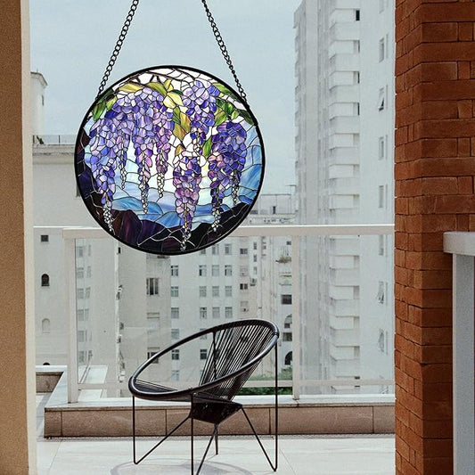 DASTOLL Stained Glass Window Hanging, Purple Wisteria Flowers Suncatcher for Doors Window Home Plant Sun Catchers Decoration Mother's Day Birthday Gifts for Women, Men, and Mom 11.8x11.8 in