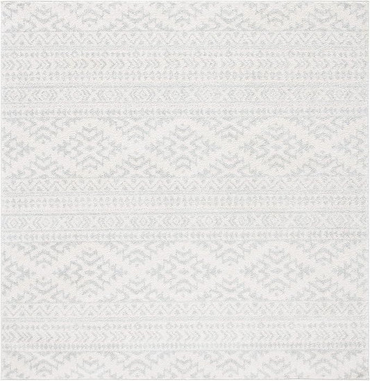 SAFAVIEH Tulum Collection Area Rug - 3' Square, Ivory & Light Grey, Moroccan Boho Tribal Design, Non-Shedding & Easy to Clean, Ideal for Entryway, Foyer, Accent Space, Bedroom (TUL272G)