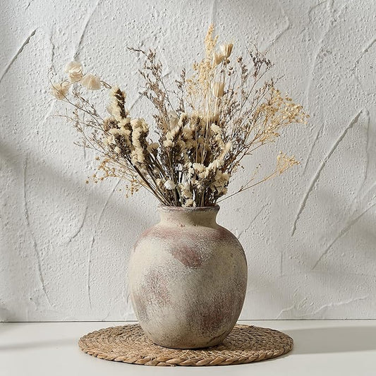 SIDUCAL Ceramic Decorative Flower Vase | 7.48 Inch Pottery Rustic Farmhouse Boho Vase for Home Decor, Table, Living Room, Bathroom, Coffee Desk, Shelf, Mantel Decoration, Wedding, Terra