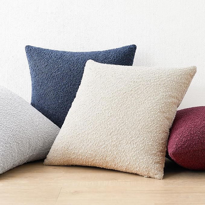 Mixhug Decorative Boucle Throw Pillow Covers, Light Gray, 18 x 18 Inches, Pack of 2 - Textured Boho Pillow Covers for Couch and Bed