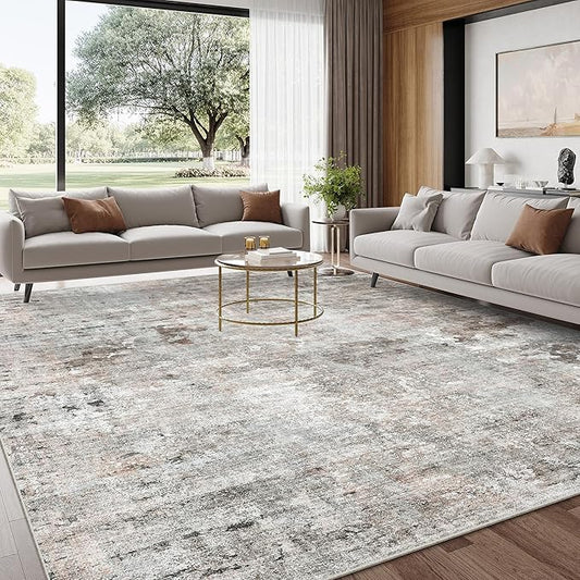 Abstract Rug 8x10 Large Living Room Rugs Neutral Modern Washable Area Rugs for Bedroom Dining Room Non-Slip Stain Resistant Foldable Thin Rug Grey Pink