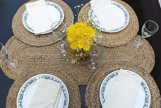 Chardin home Jute Braided Oval Table Runner | Boho Table Runner | Artisanal Center Piece for Table, Chests, Counter Tops and More | Handmade Natural Jute 13"x36"
