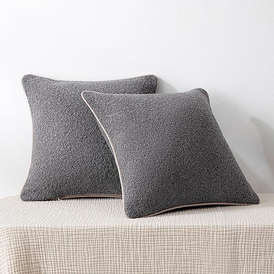 Amazon Basics Boucle Throw Pillow Covers for Couch, Living Room, Home Decor with Hidden Zipper, Grey, 18×18in, Pack of 2