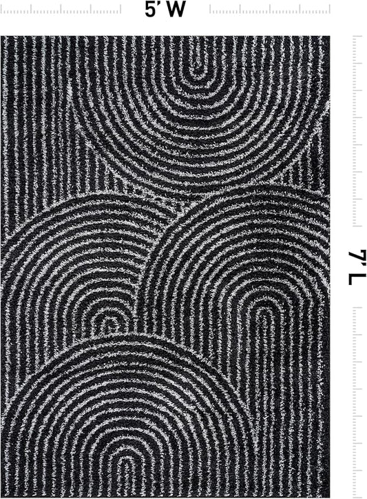 Rugshop Circles Arch Shag Area Rug Anthracite Dark Gray 5' x 7' Great for Bedrooms, Living Rooms, or Under Coffee Tables