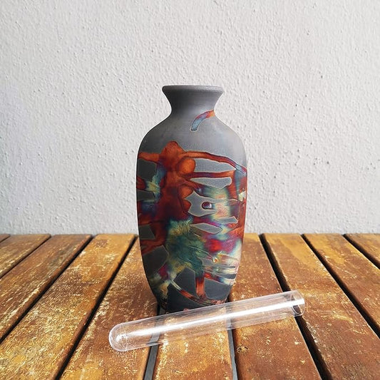 RAAQUU Koban 7" Raku Clay Pottery Home Decor Vase - Half Copper Matte - Boho Wall Art