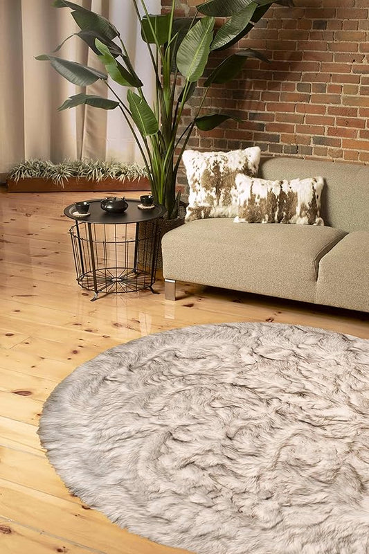Luxe Gordon Faux Fur Rug with Soft and Fluffy Pile | Machine Washable Living Room Rug with Anti-Slip Backing | Cruelty-Free Area Rugs for Office or Bedroom, Gradient Chocolate, 6 ft Dia.