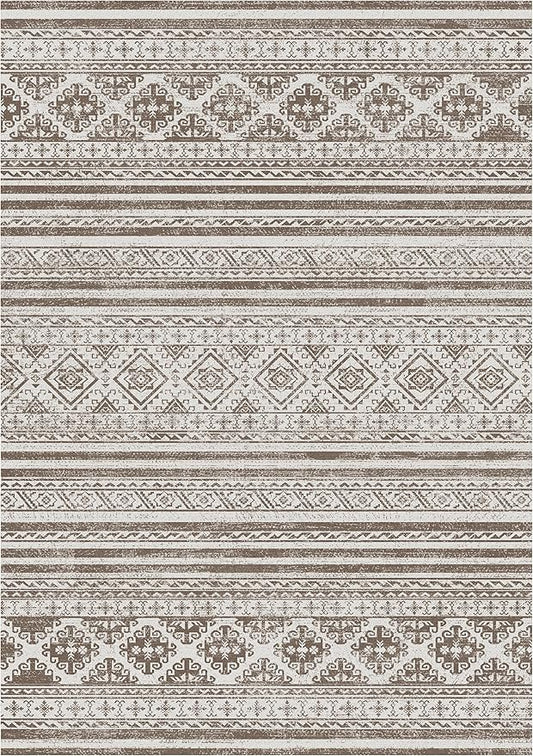 RUGSURE Washable Area Rugs 3' x 5 ' - 1/6 Thick - Moroccan-Inspired -Stain & Water Resistant Non-Slip - Resistant Rug for Living Room, Bedroom, Nursery, Pet & Child Friendly (Brown)