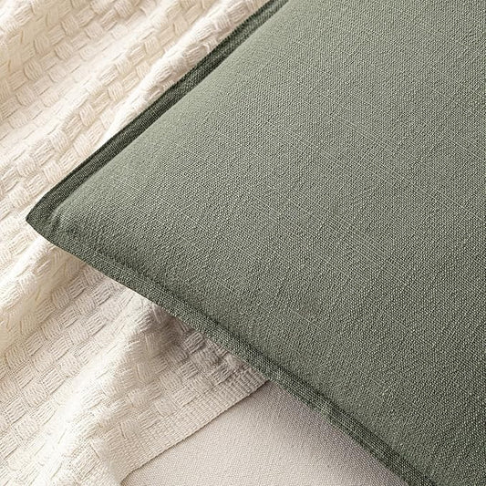 MIULEE Decorative Linen Pillow Covers 20x20 Inch Olive Green Boho Farmhouse Neutral Couch Throw Pillows for Bed Pack of 2 Accent Outdoor Pillowcase Modern Sofa Cushion Livingroom Home Decor