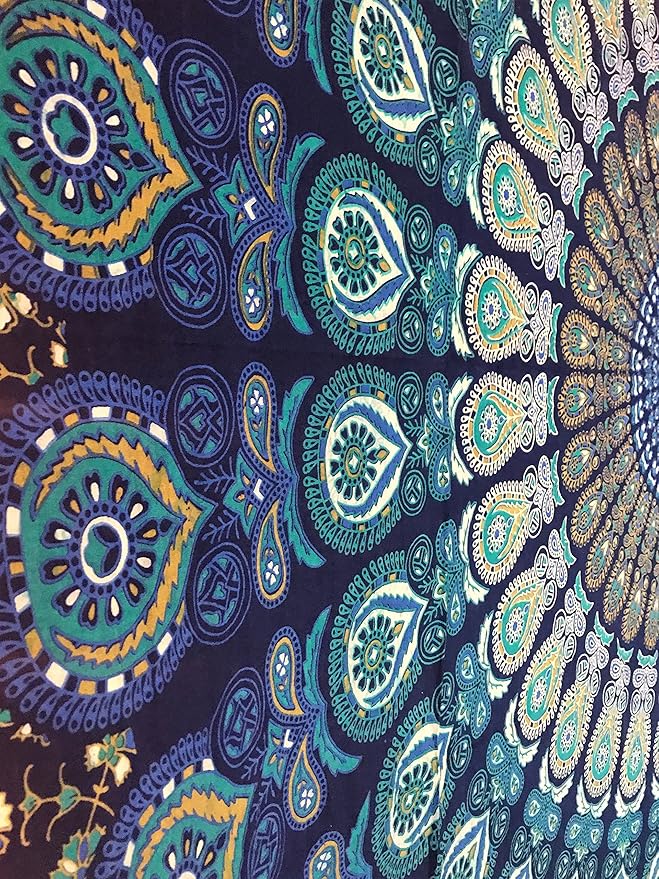 raajsee Blue Turquoise Tapestry- Best Mandala Wall Hanging- Bedding Tapestry For Bedroom Aesthetic-Size QUEEN 210 X 220 CMS