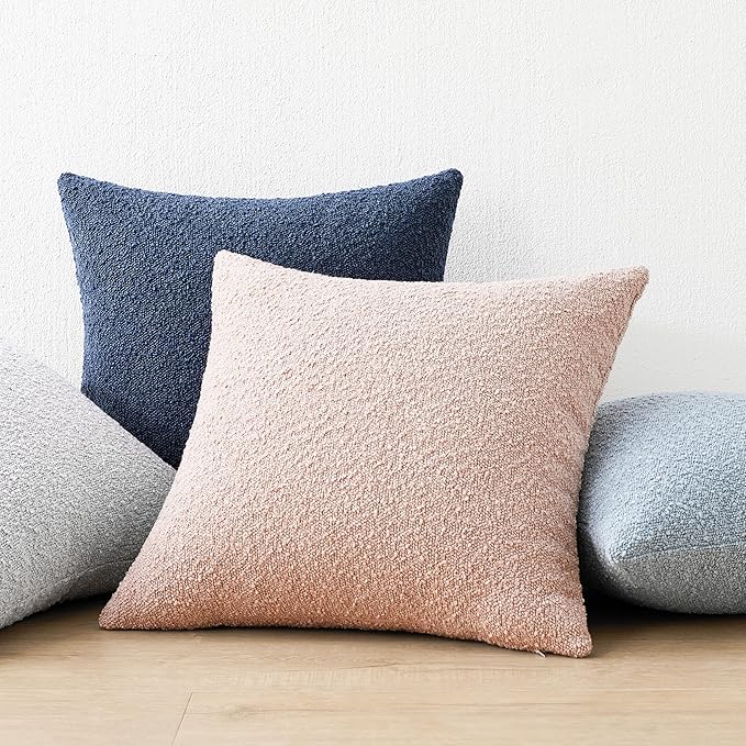Mixhug Decorative Boucle Throw Pillow Covers, Pink, 12 x 20 Inches, Pack of 2 - Textured Boho Pillow Covers for Couch and Bed