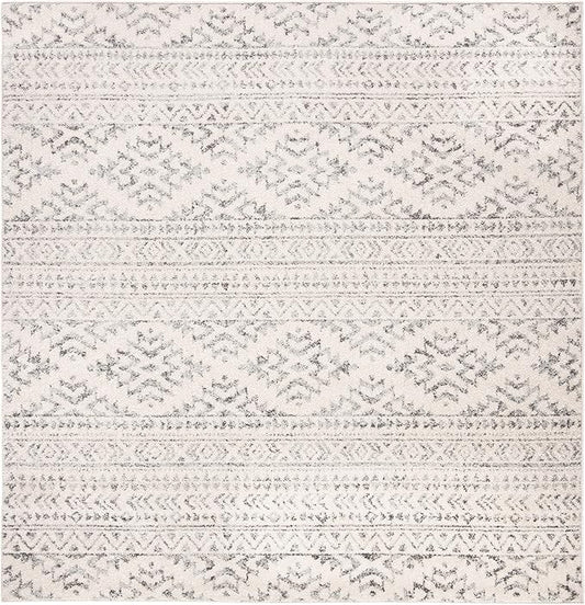 SAFAVIEH Tulum Collection Area Rug - 3' Square, Ivory & Grey, Moroccan Boho Tribal Design, Non-Shedding & Easy to Clean, Ideal for Entryway, Foyer, Accent Space, Bedroom (TUL272A)