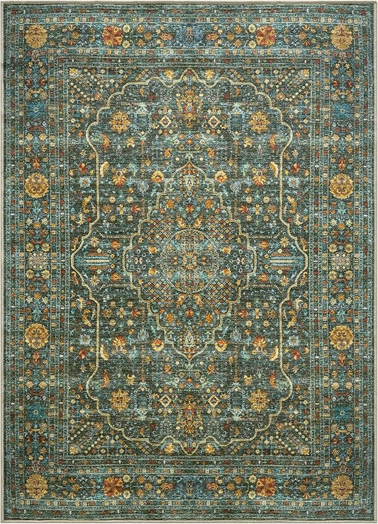 Keen Home Design 8x10 Rug - Machine Washable Area Rug with Non-Slip Backing, Ideal for Living Room, Dining Room, Bedroom - Vintage, Easy Clean, Durable, Low Pile Rug - (8' x 10')
