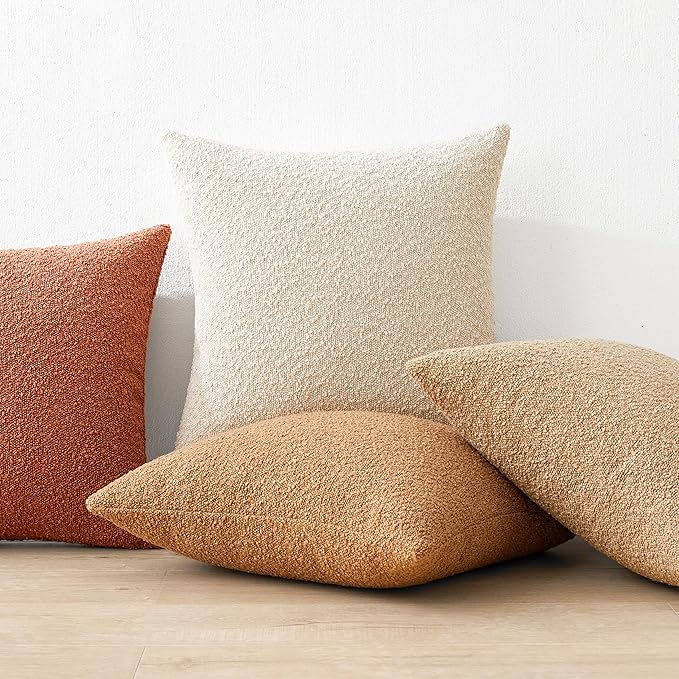 Mixhug Decorative Boucle Throw Pillow Covers, Rust, 18 x 18 Inches, Pack of 2 - Textured Boho Pillow Covers for Couch and Bed