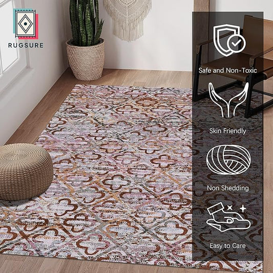 RUGSURE Washable Area Rugs, 4' x 6' - 1/6 Thick - Stain & Water Resistant Non-Slip - Perfect Resistant Rug for Living Room, Bedroom, Nursery, Pet & Child Friendly, Vibrant Colors Rugs, Purple