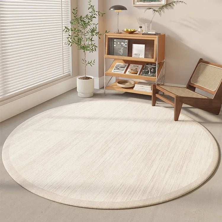 Modern Cream Round Rug with Abstract Black Lines Pattern Minimalist Carpet for Living Room Bedroom Home Decor Non-Slip Floor Mat