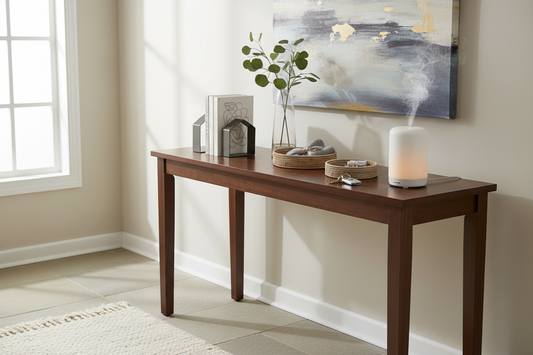 Professional catch-all trays, minimalist bookends, and aroma diffusers creating a serene home sanctuary, by Fit-Flow.