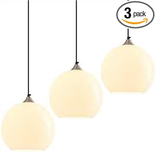 Milky Luster Glass Pendant Lights Kitchen Island Globe Pendant Light Fixtures Modern Pendant Lighting for Bedroom Living Dining Room Light Fixture (9.84 in, 3 Pack)