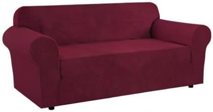 H.VERSAILTEX Stretch Sofa Covers for 3 Cushion Couch Covers Sofa Slipcovers for Living Room Feature Thick Checked Jacquard Fabric with Elastic Bottom, Sofa Large - Burgundy Red