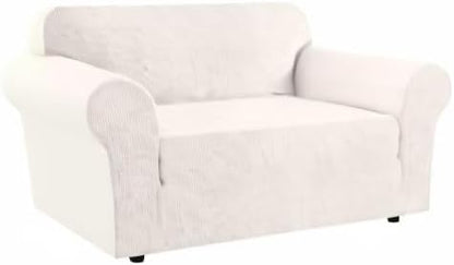 H.VERSAILTEX Stretch Couch Cover 2 Cushion Sofa Loveseat Slipcover|Sofa Cover for Love seat 1 Piece with Elastic Bottom, Textured Checked Jacquard Fabric(Loveseat 58"-70" Wide, Ivory)