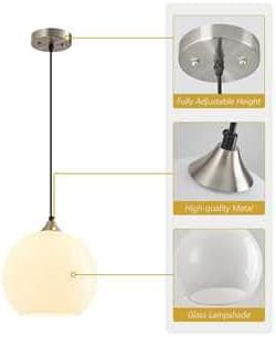 Milky Luster Glass Pendant Lights Kitchen Island Globe Pendant Light Fixtures Modern Pendant Lighting for Bedroom Living Dining Room Light Fixture (9.84 in, 3 Pack)