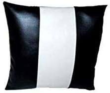 Lambskin Leather Pillow Cover - Sofa Cushion Case - Decorative Throw Covers for Living Room & Bedroom, 14x14 Inches - Black and White Pack of 2