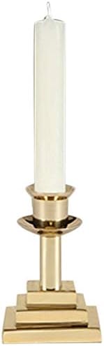 CB Church Supply Candle Holders Square Base Candlesticks by Will & Baumer, Set of 2, Polished Brass